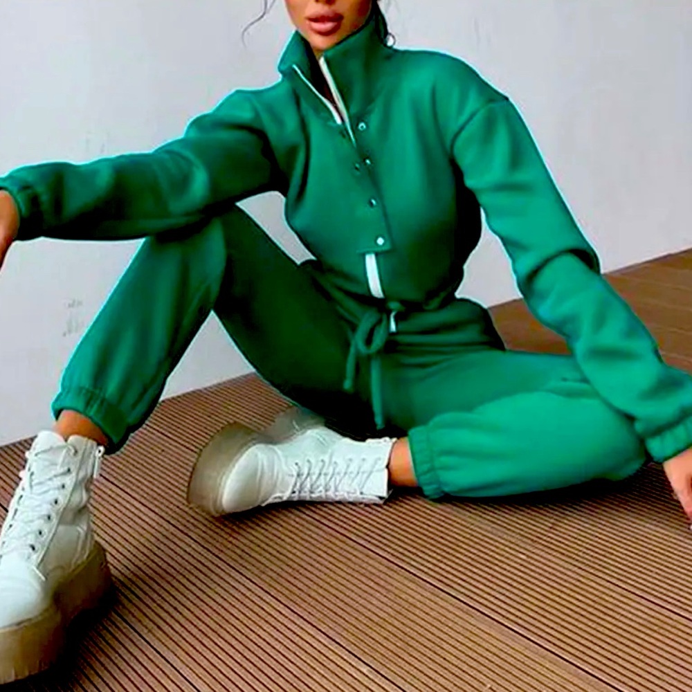 Jumpsuits Women Autumn Winter Zipper One Piece Long Sleeve Outfit Solid Loose